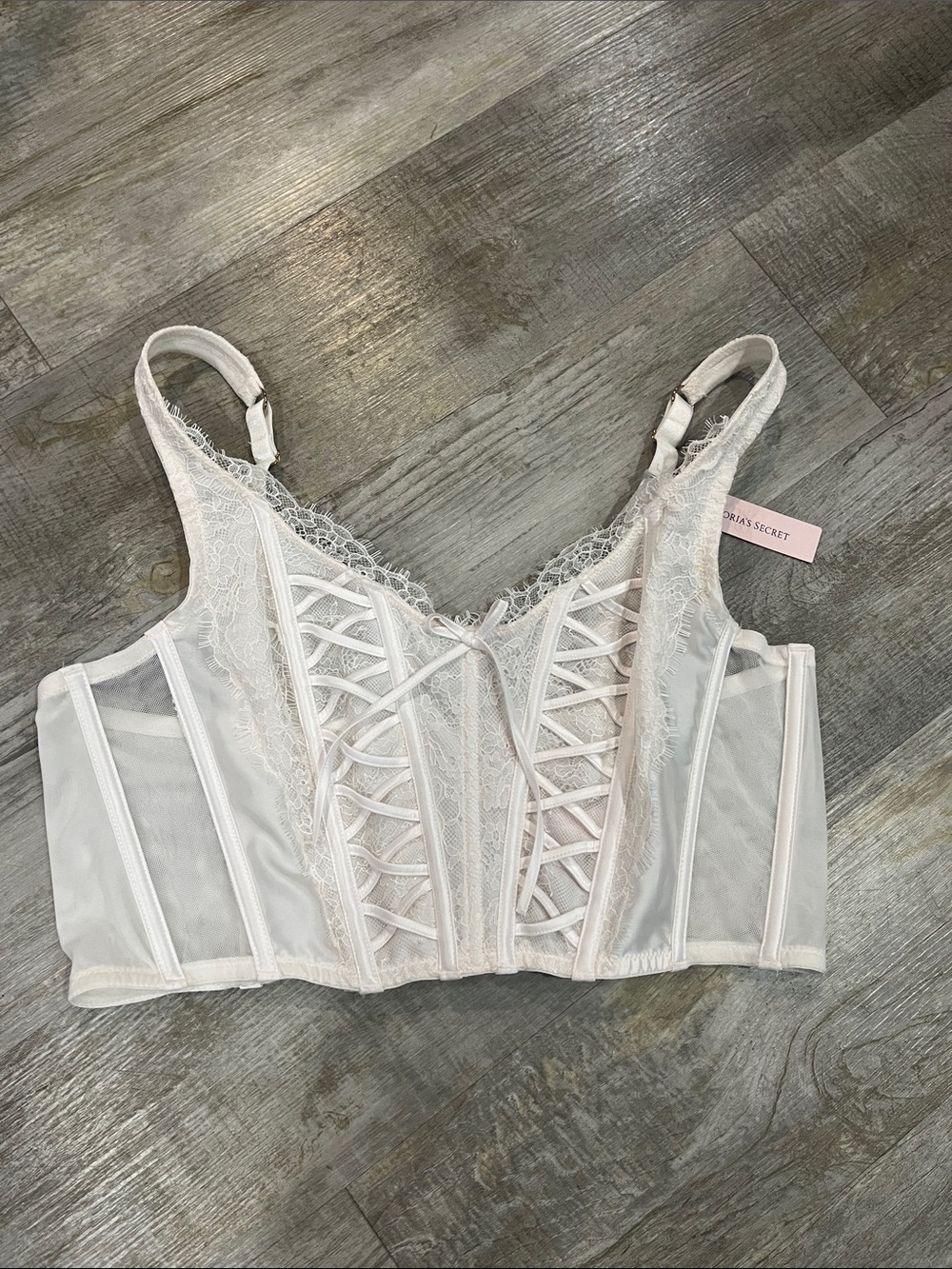 Victoria's Secret Lace-Up Longline Bralette in Pale Pink